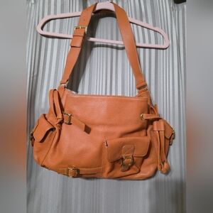 Maxx New York Orange Pebbled Leather Shoulder Bag